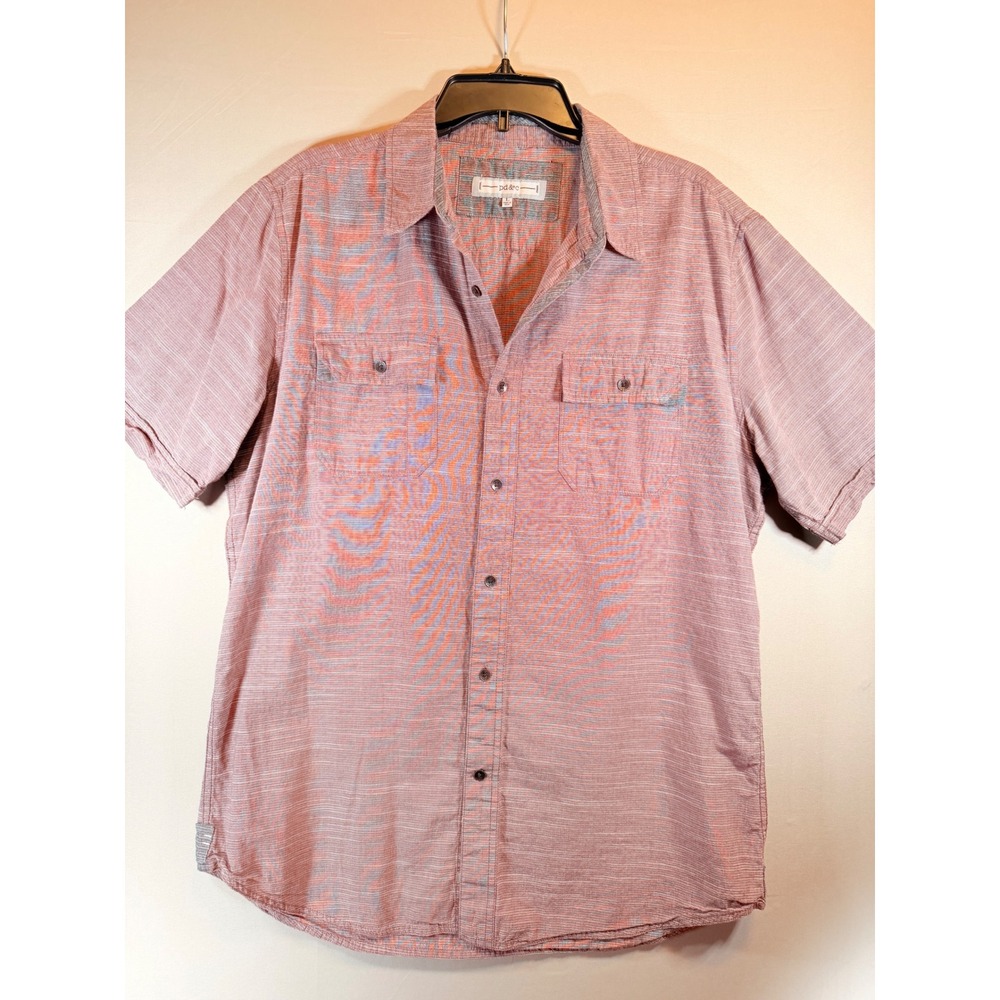 PD&C Mens Large Pink Slub Stripe Short Sleeve Button Down Shirt PN9BRBUR